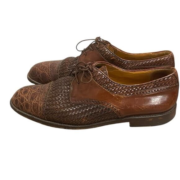 Mezlan Salinas Genuine Crocodile Brown Woven Leather Shoes Cap Toe Sz:10 main image 6